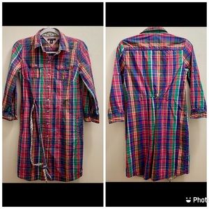 TOMMY HILFIGER long sleeved, button up, collar, belted dress. Size S